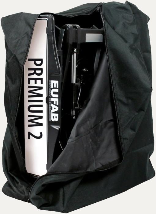 Présentation du porte-vélo Eufab Premium 2 rangé dans sa housse