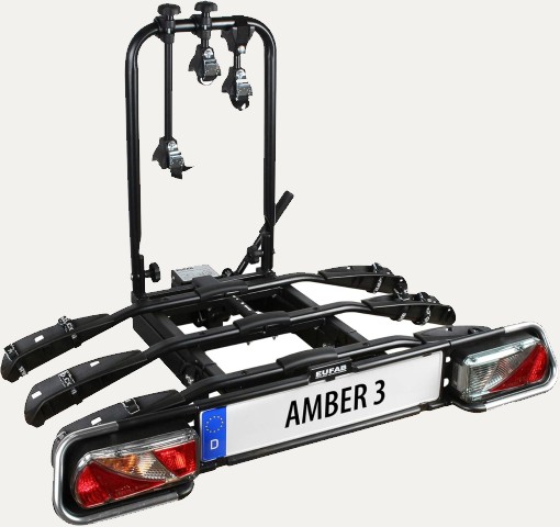 Vue principale du porte-vélo attelage Eufab Amber 3 pour 3 vélos, dont vélos électriques